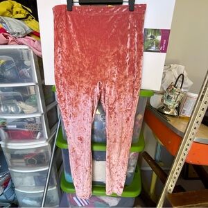 Pink crushed velvet high-waisted leggings with lace-up back #velvetleggings